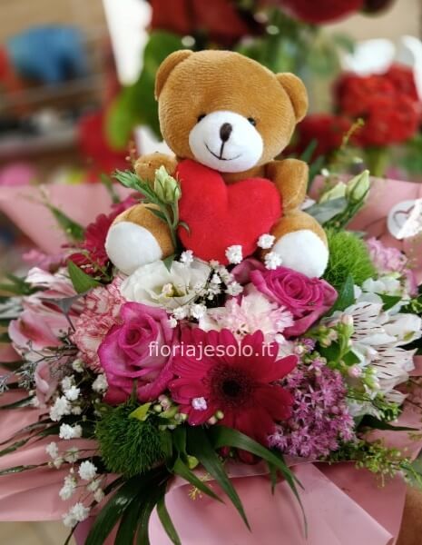 Flowerbox + orsetto in peluche cm 15 x h.cm 30